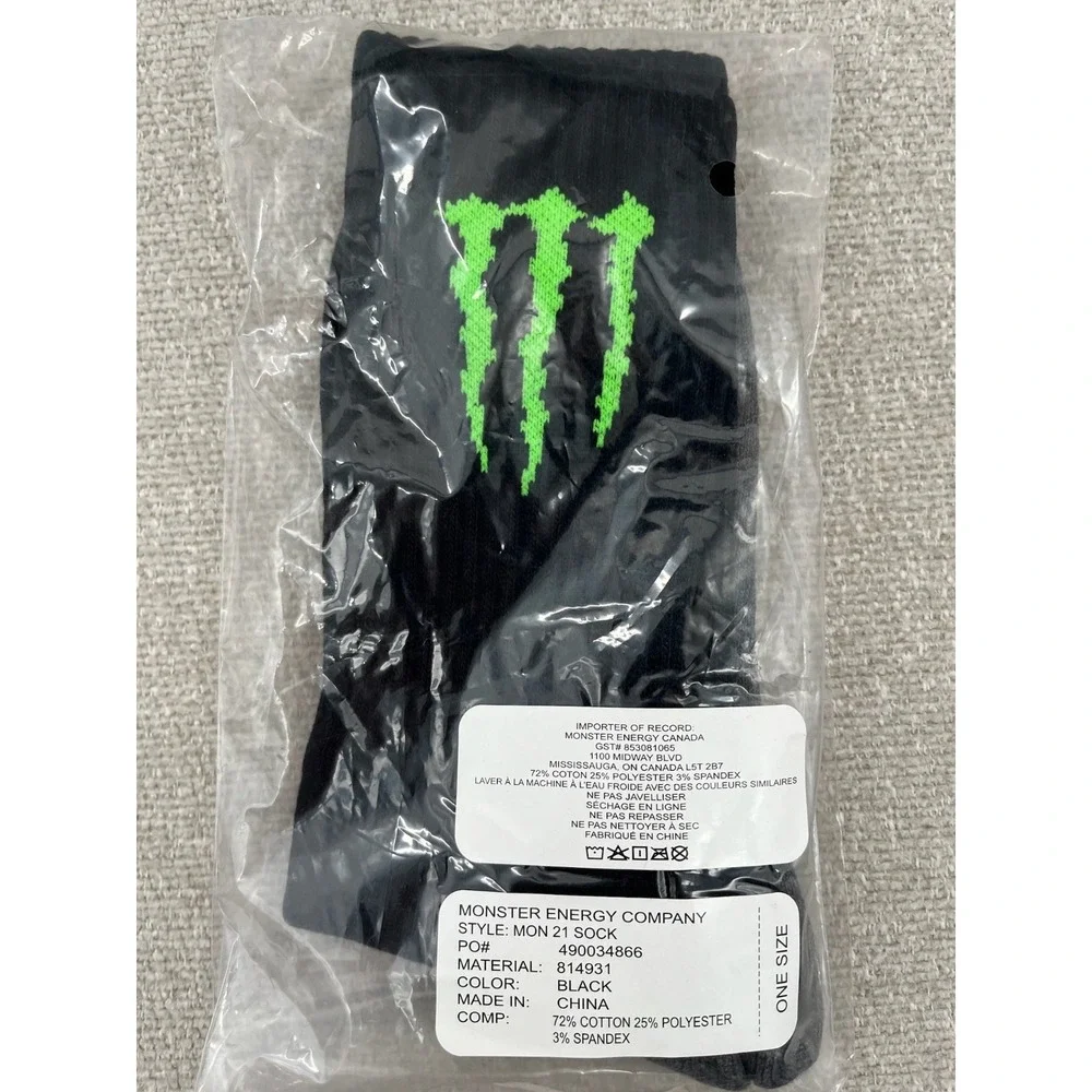Monster Energy Company Crew Socks Men's One Size Black Logo Ribbed Casual Wear